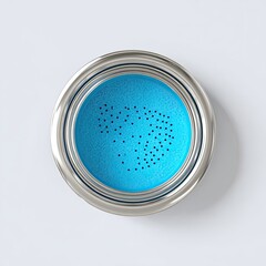 Bright blue, metal canister with small holes