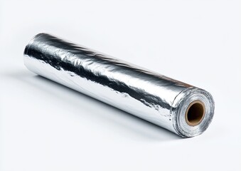 Rolled aluminum foil, shiny, metallic, reflective, and cylindrical