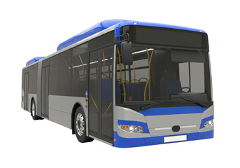 Isolated blue silver city transit bus for urban transportation of passengers and commuters