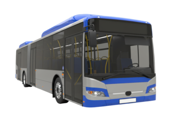 Isolated blue silver city transit bus for urban transportation of passengers and commuters