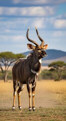 Naklejka premium Majestic Nyala Bull in African Savannah Landscape.