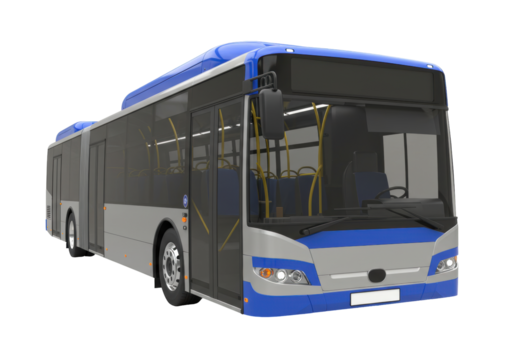 Isolated blue silver city transit bus for urban transportation of passengers and commuters