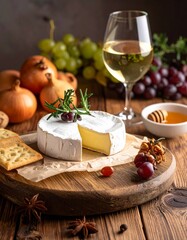 Gourmet breakfast plate closeup with fresh bread, cheese, and a delicious fruit salad snack