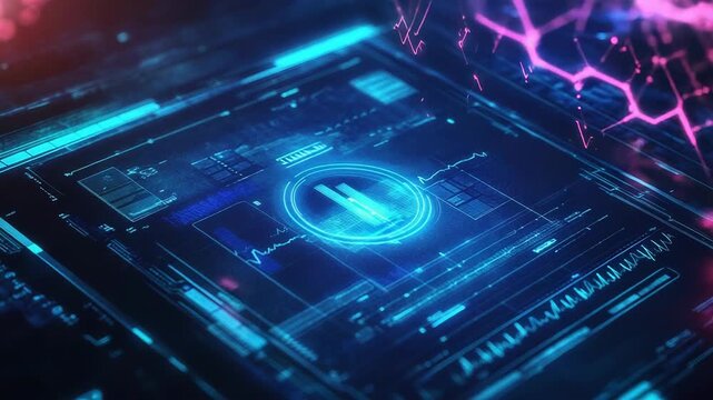 Analyzing digital data stream with futuristic interface
