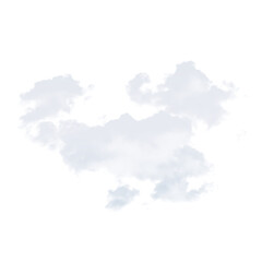 Isolated white cloud formation against a stark black background in a digital rendering style image on transparent background