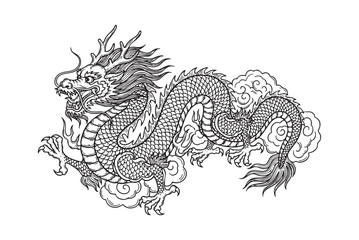 Chinese Dragon Mythological engraving vector illustration