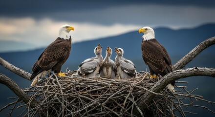Bald Eagle Family - A Portrait of Parental Care and Nest Life.