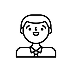 Outline Avatar of a Smiling Young Man with Short Hair Wearing a Collared Shirt on a Transparent Background Simple Line Art Style