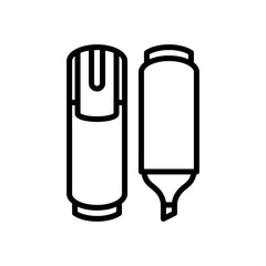 Outline drawing of a highlighter pen and cap on a transparent background isolated simple graphic illustration of office supplies for marking text