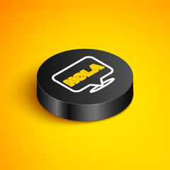 Isometric line Hola icon isolated on yellow background. Black circle button. Vector © vector_v