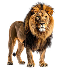 Regal male lion, majestic pose, detailed mane, facing forward, transparent background