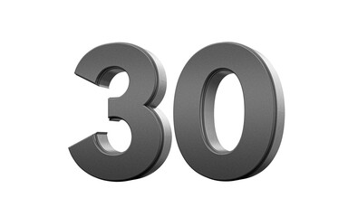 Sleek. metallic Black number 30 Thirty with a glossy surface. 3d illustration