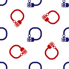 Blue and red Bicycle lock U shaped industrial icon isolated seamless pattern on white background. Vector