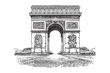 Fototapeta premium Arc de Triomphe Famous Parisian Monument engraving vector illustration
