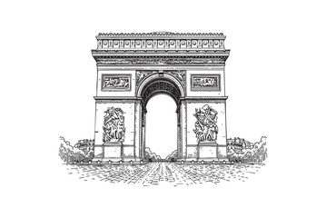 Fototapeta premium Arc de Triomphe Famous Parisian Monument engraving vector illustration