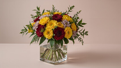 Obraz premium Elegant floral arrangement with vibrant roses and lilies