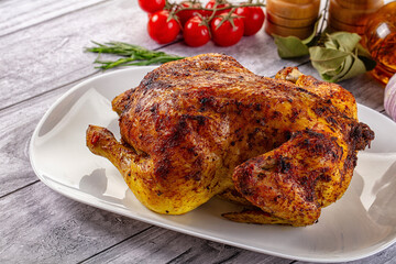 Hot tasty grilled whole chicken
