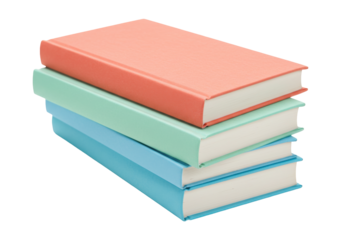 Isolated stack of three blank books with colorful covers on a clean backdrop ready to be written on