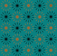 Retro Floral Starburst Pattern on Teal Background