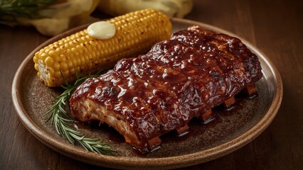 Obraz premium grilled ribs and corn