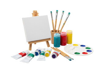 Isolated artist set with paints, brushes, and easel for creative and artistic endeavors