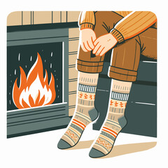 Person relaxing in Warm socks by fireplace