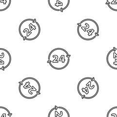 Grey line Clock 24 hours icon isolated seamless pattern on white background. All day cyclic icon. 24 hours service symbol. Vector
