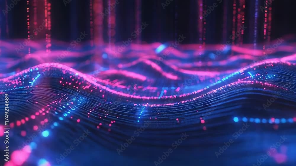 Wall mural digital wave particles creating abstract data network visualization