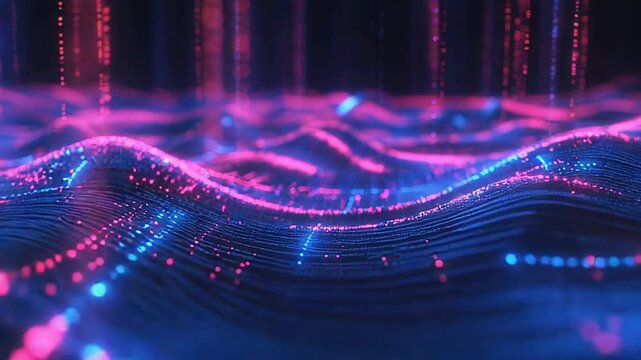Digital wave particles creating abstract data network visualization