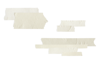 group of overlapping wide strips of light beige paper masking tape with ripped edges, arranged randomly and isolated on a pure transparent background.
