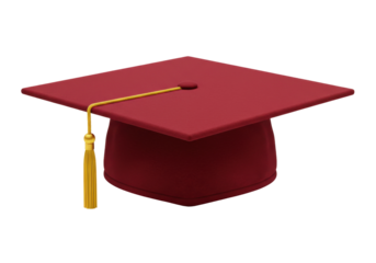 Red graduation cap PNG isolated on transparent background, academic mortarboard for graduation ceremony and educational achievement