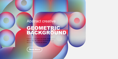 Obraz premium Abstract geometric shapes, vibrant colors, modern design. Text overlay includes geometric background, plus sample text, button.