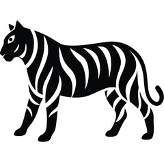 Fototapeta premium Black and white striped zebra cartoon vector illustration of a wild mammal isolated on a white background