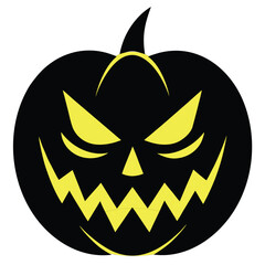 Scary orange pumpkin face jack-o'-lantern illustration for a dark Halloween season