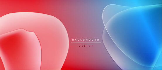Abstract fluid shapes blend red, purple, blue hues. Minimalist design features text background design centered within overlapping forms. Modern, vibrant aesthetic.