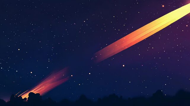 Comet streaking across a dark starry night sky