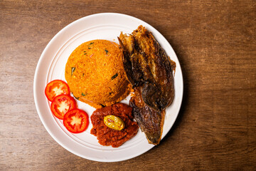 Garifoto, Ghanaian Dish Made with Gari Cassava Flakes, Tomato Stew, Fish, and Vegetables, Popular West African One-Pot Meal