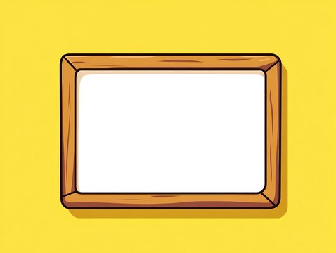 Cartoon Wooden Frame with Blank Center on Yellow Background, Simple 3D Illustration for Web Banners and Kids Content