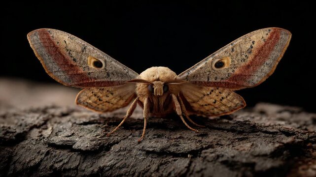 A beautifully detailed close-up of a moth resting on a bark, showcasing its vibrant colors and unique patterns, highlighting the intricate beauty of nature's creatures.