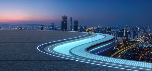 3d rendering futuristic rooftop pool overlooking modern cityscape at night