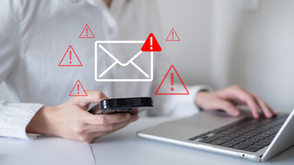 Online digital electronic mail email spam danger threat virus information at risk attack prevention protection fraud warning safety software mobile smartphone caution junk mailbox hacker connection