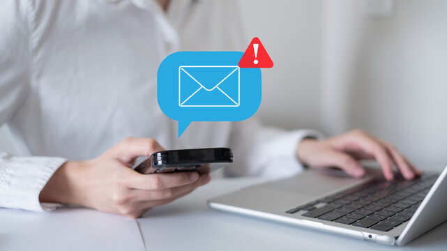 Danger warning notification email electronic mail protection privacy scam threat fraud spam virus technology information at risk cybersecurity security safety online digital network attack caution