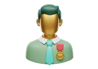 3D rendering of a golden faceless man with green hair isolated PNG, avatar icon for social media and profile picture use