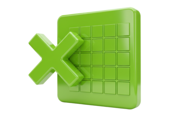 Green calendar with cross mark isolated PNG, cancellation icon for schedule management and appointment planning