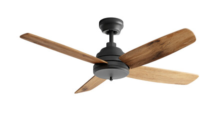 Ceiling Fan with Wooden Blades: An overhead view showcases an aesthetically pleasing ceiling fan, with its striking wooden blades providing a blend of natural charm and cooling functionality. 