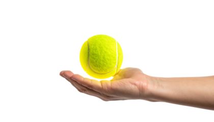 光るテニスボールに触れようとする手の躍動感あるシーン｜背景なし・透過PNG・コピースペース