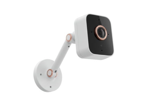 Modern security camera isolated on transparent background, smart home surveillance system for safety and monitoring PNG