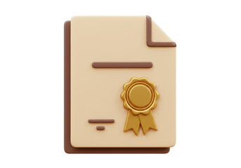 Golden certificate with seal isolated PNG, award document for achievement and graduation, diploma graphic element