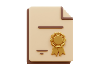 Golden certificate with seal isolated PNG, award document for achievement and graduation, diploma graphic element