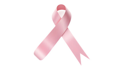 Pink Awareness Ribbon with Extended Curled End and Silky Gradient Texture on White Background